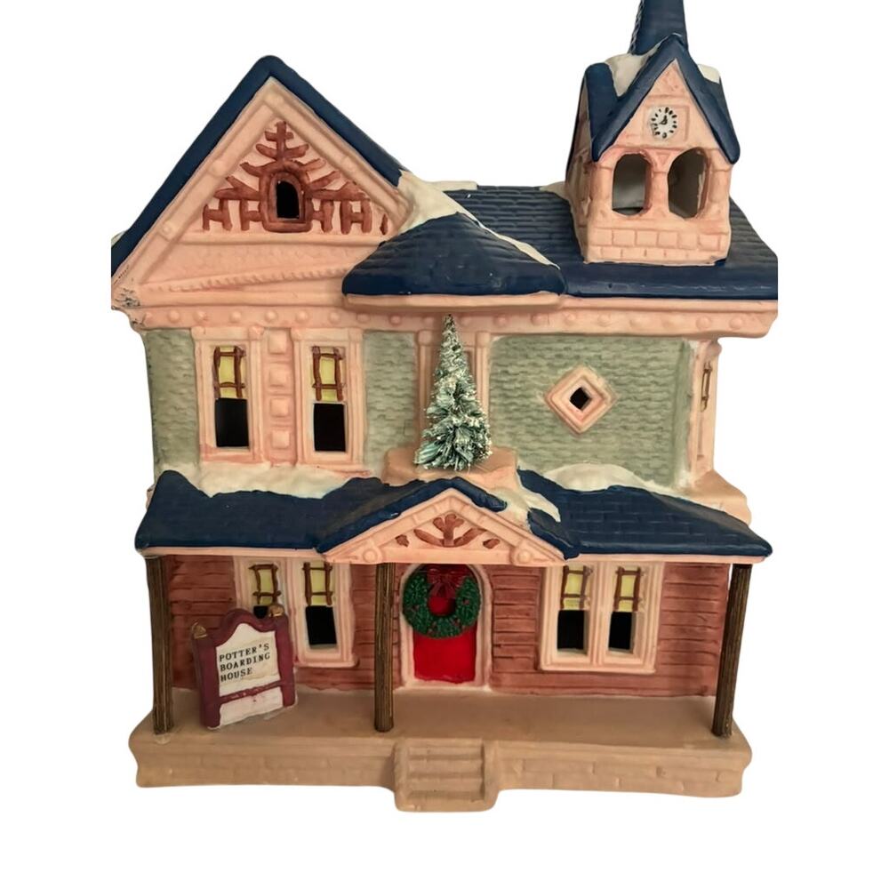 Vintage Potter’s Boarding House Lighted Porcelain Christmas Village Building